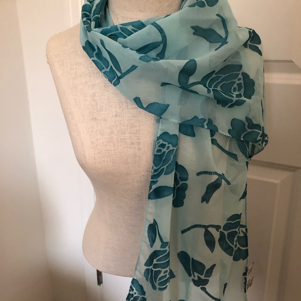 Art of the Scarf Light Teal Velvet Floral Chiffon Scarf